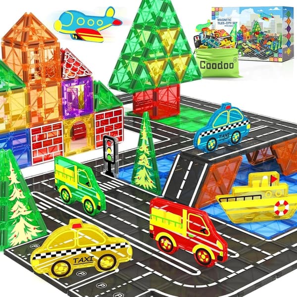 Magnetic City Road Tiles Set for Kids Ages 3-5