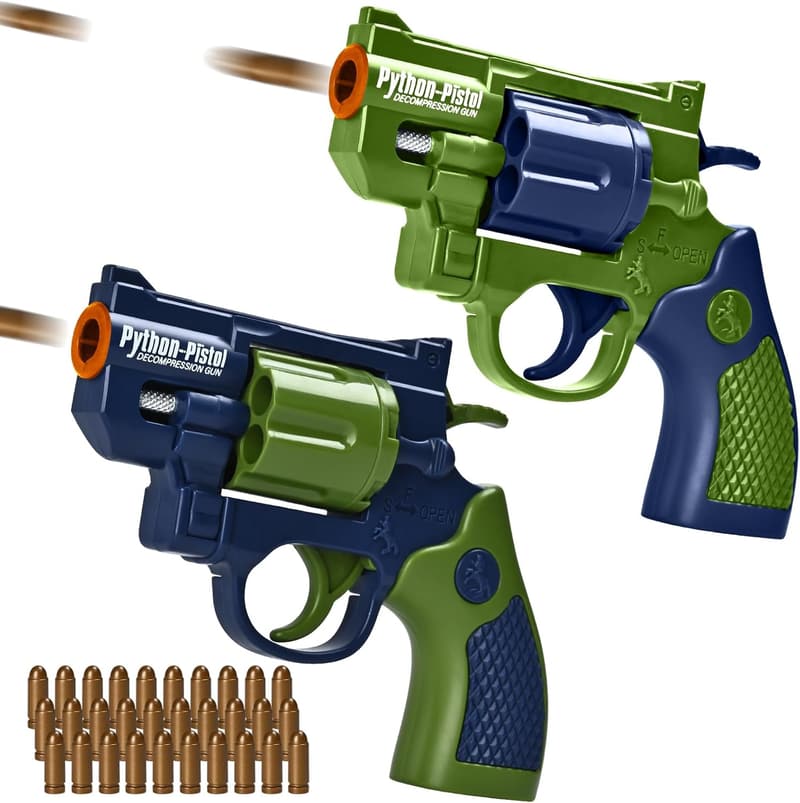 Mini Revolver Toy Blaster Guns - 2 Pack with 30 Bullets for Kids