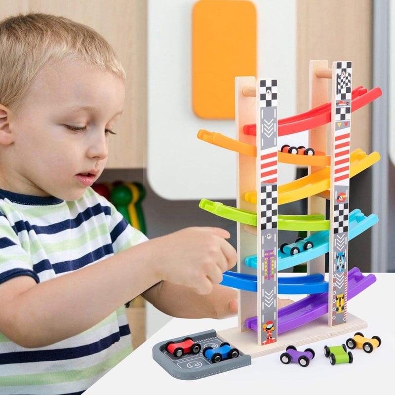 Wooden Car Ramp Racer Set - Montessori Toy for Toddlers