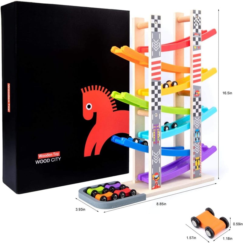 Wooden Car Ramp Racer Set - Montessori Toy for Toddlers