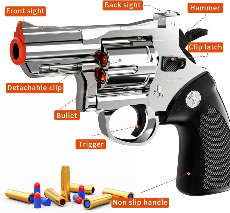 Foam Blaster Toy Revolver with 40 Sponge Bullets for Kids 6+