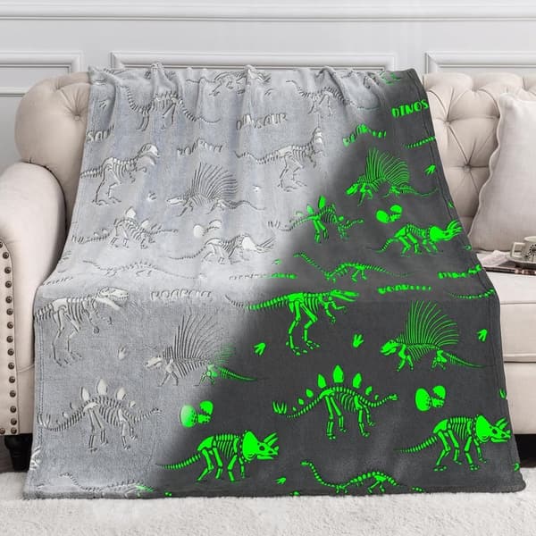 Glow-in-the-Dark Dinosaur Blanket for Kids, Ages 2-11