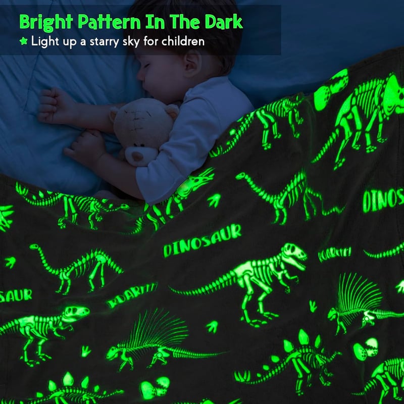 Glow-in-the-Dark Dinosaur Blanket for Kids, Ages 2-11