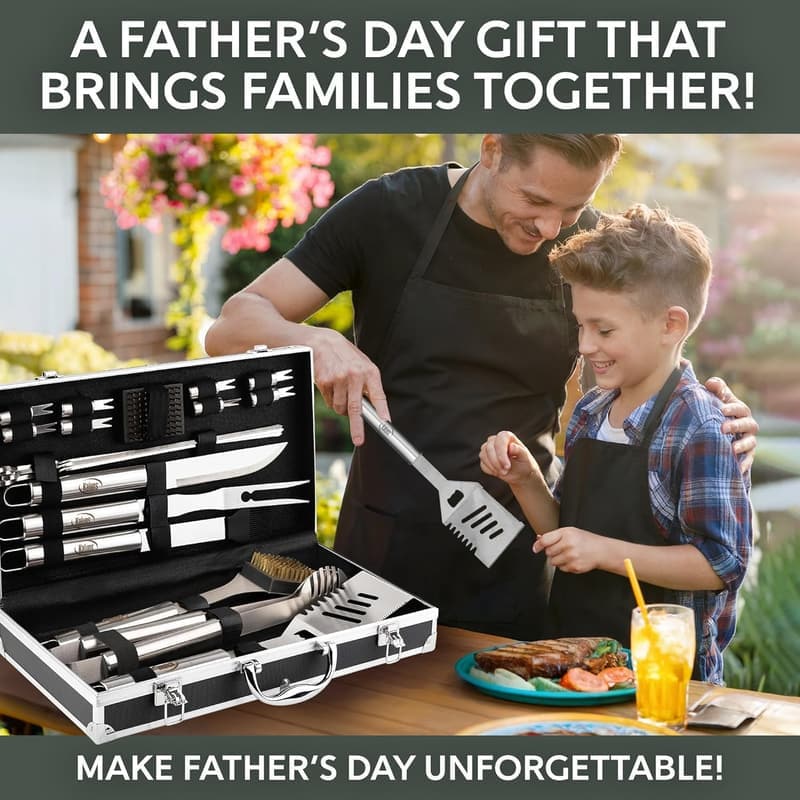 Father's Day BBQ Grill Tool Set with Apron & Case