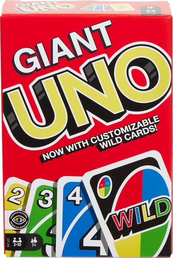 Giant UNO Card Game for Ages 7+, 108 Oversized Cards