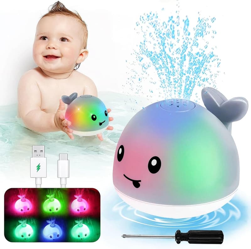 Light Up Toddler Whale Bath Toy Sprinkler for Ages 1-3