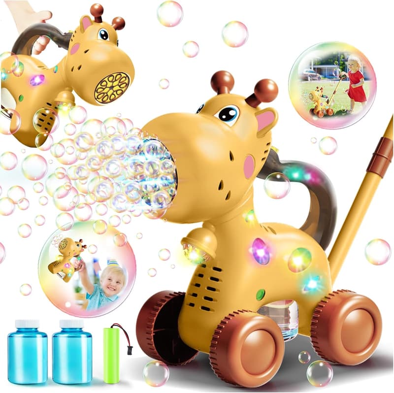 Giraffe Bubble Mover Toy for Toddlers - Push or Handheld Bubble Maker