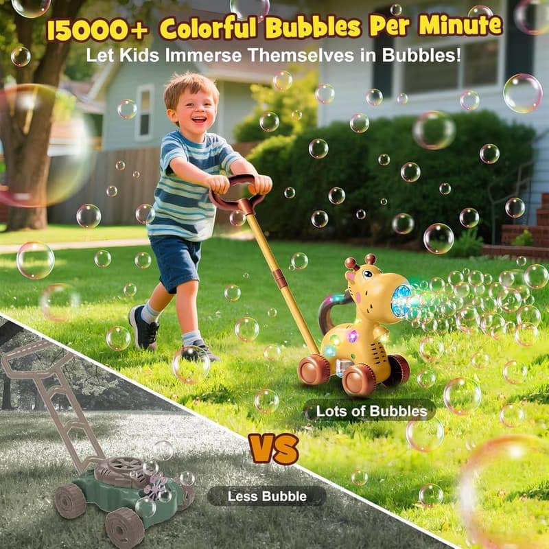 Giraffe Bubble Mover Toy for Toddlers - Push or Handheld Bubble Maker