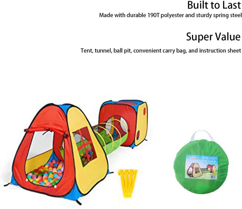 Kids' 3-in-1 Pop-Up Play Tent with Tunnel & Ball Pit