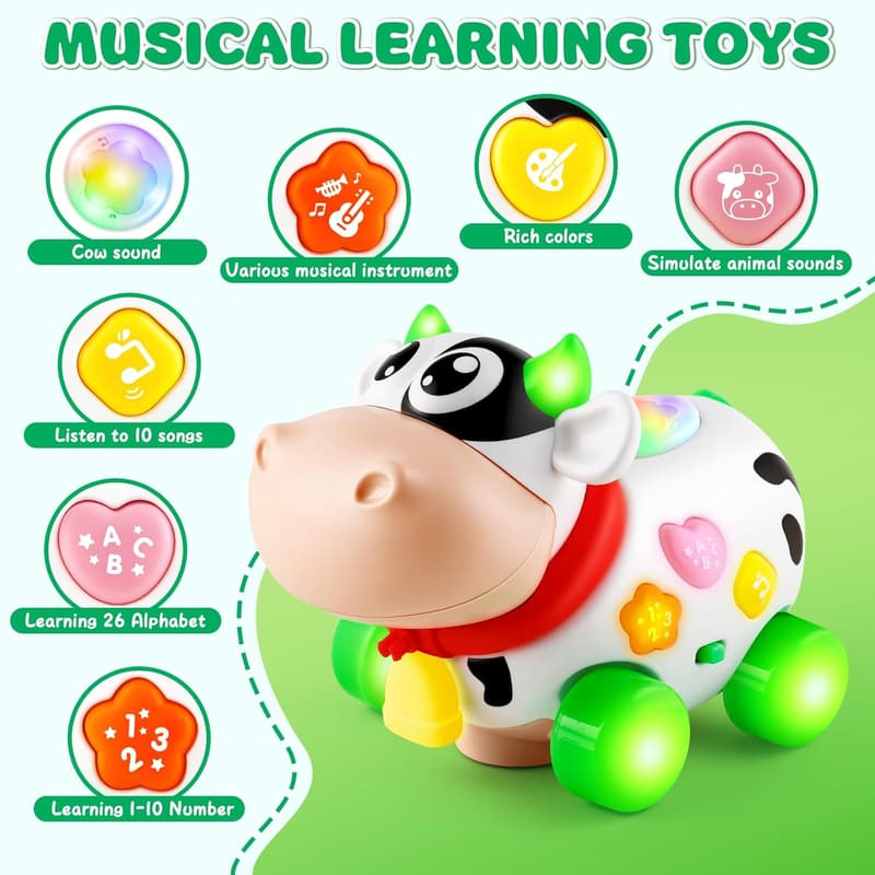 Musical Cow Toy for Early Learning - Lights & Sounds for 1-2 Year Olds