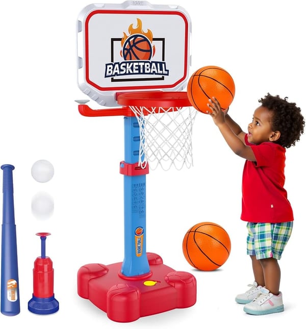 Adjustable 4-in-1 Toddler Basketball & T-Ball Set for Kids