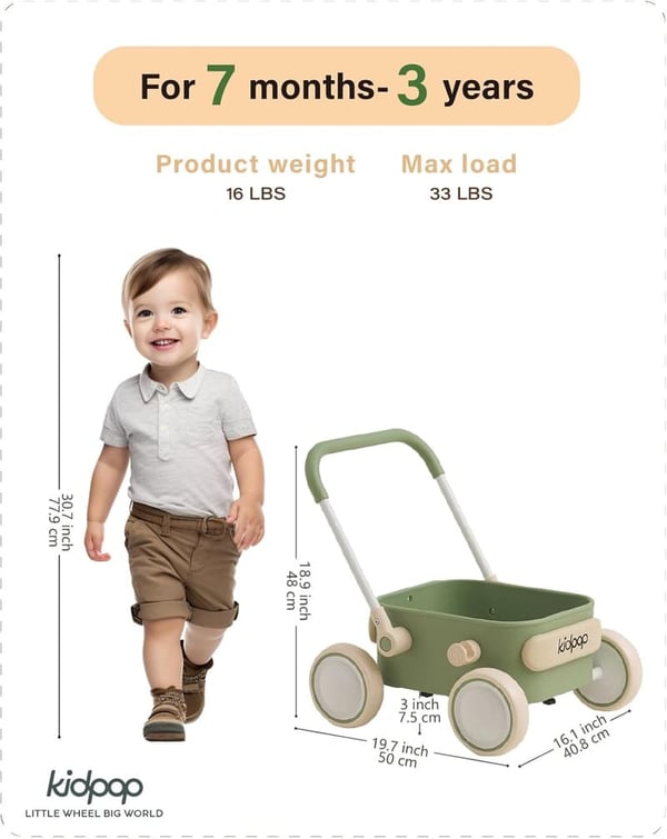 First Birthday Baby Push Walker Toy for Toddlers (Green)