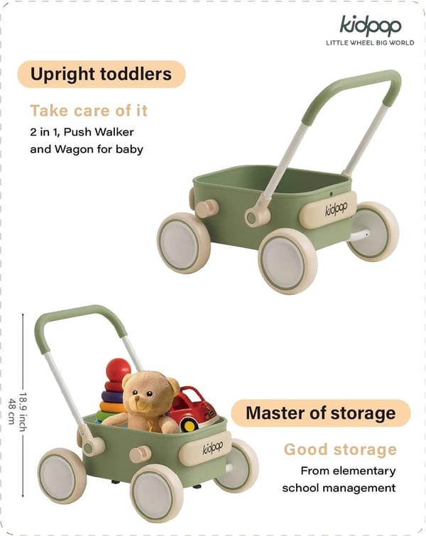 First Birthday Baby Push Walker Toy for Toddlers (Green)