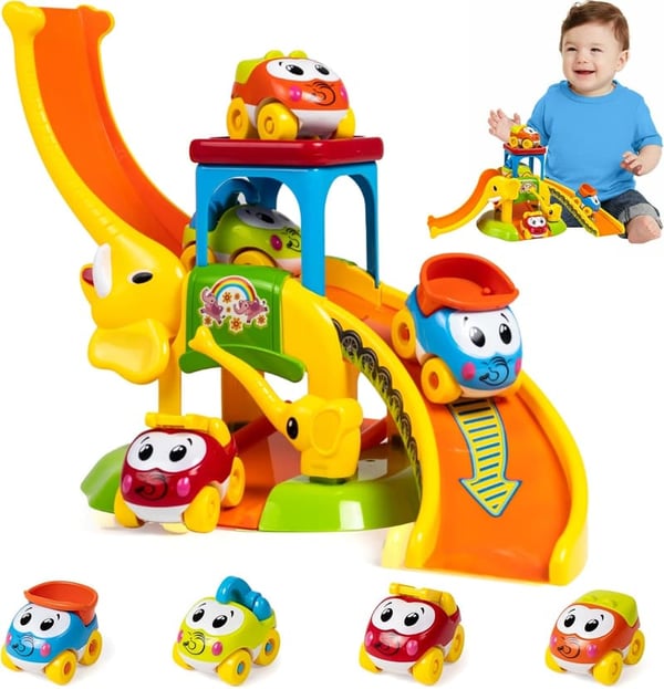Educational Elephant Slide with 4 Animal Cars - Toddler Toys (1-2 Years)