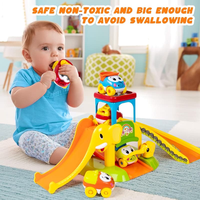 Educational Elephant Slide with 4 Animal Cars - Toddler Toys (1-2 Years)