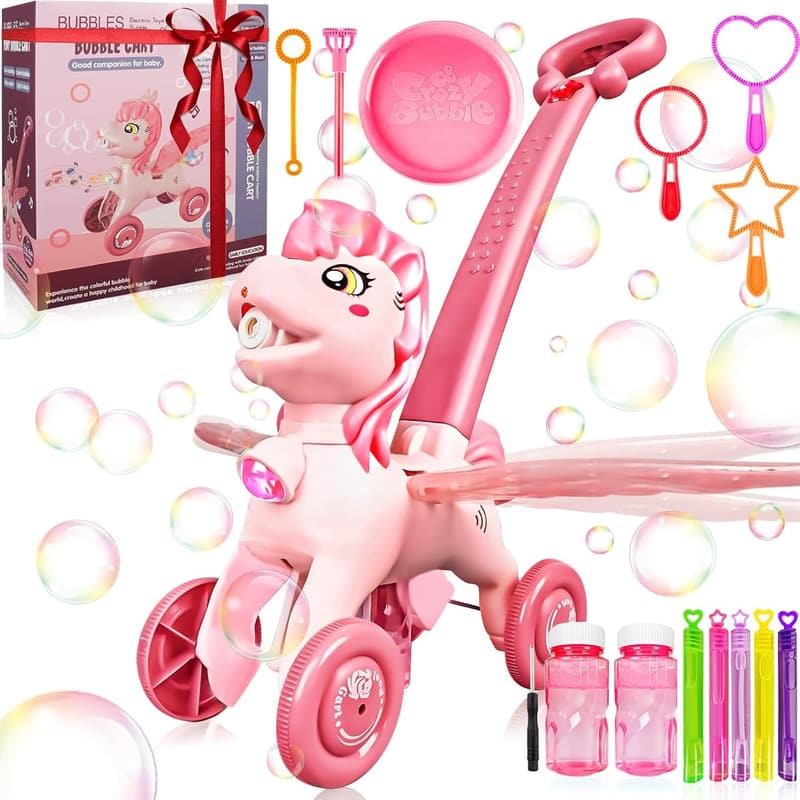 Pink Bubble Machine Blower Toy for Kids Outdoor Fun
