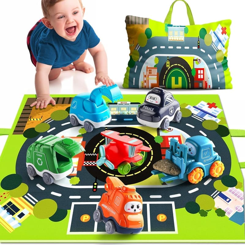 1st Birthday Toy Set: Cartoon Truck with Playmat & Storage Bag