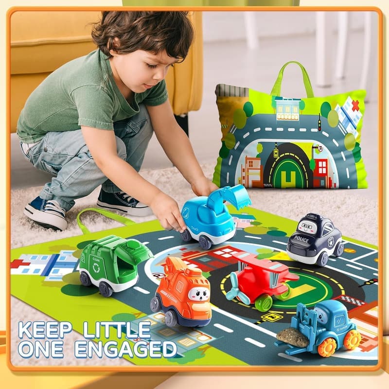 1st Birthday Toy Set: Cartoon Truck with Playmat & Storage Bag