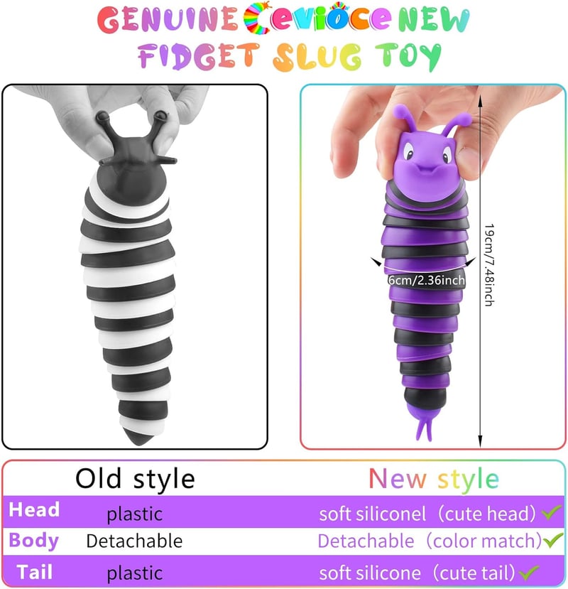 Sensory Slug Fidget Toy Set for Kids & Adults - 3 PCS