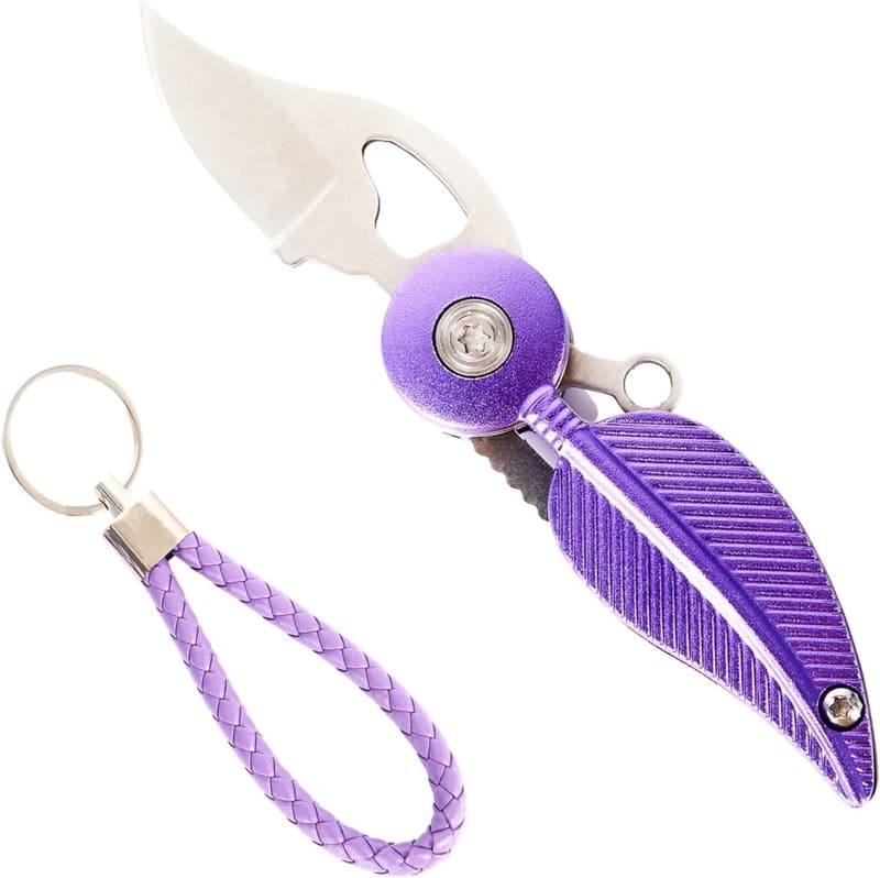 Mini Pocket Knife Set for Women - EDC Knives with Chain (Purple)