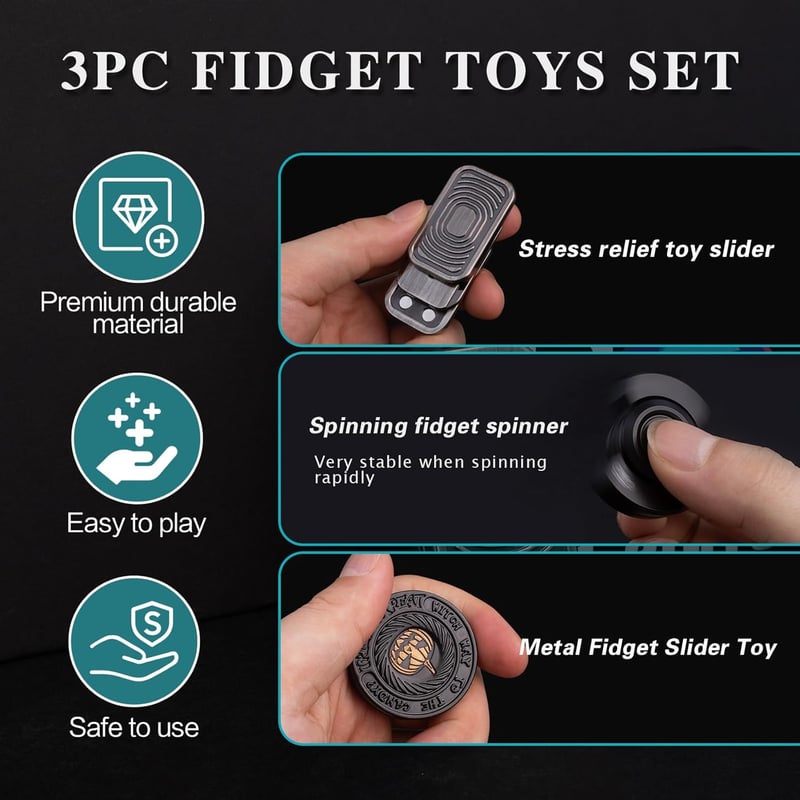 Metal Fidget Toy Set for Adults, 3-Pack Stress Relief
