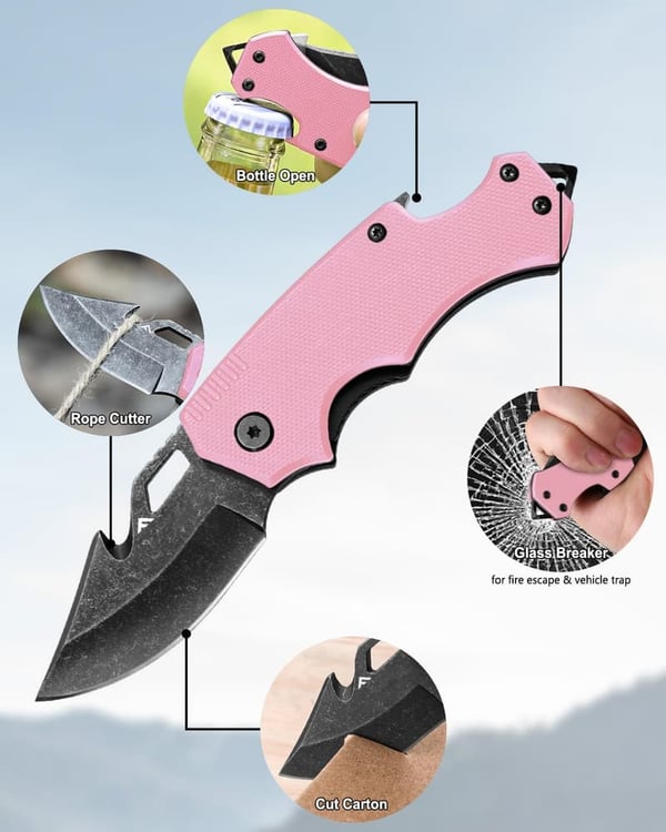 EDC Mini Folding Pocket Knife for Women, Pink, Stainless Steel Blade