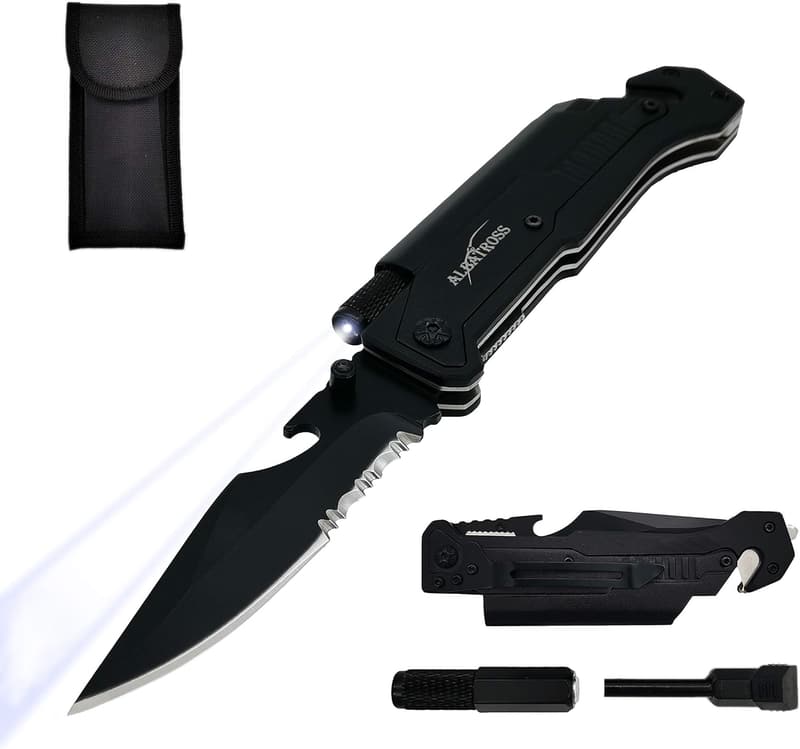 Multi-Function Tactical Folding Pocket Knife with LED Light