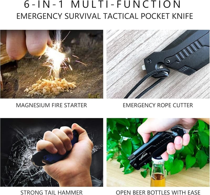 Multi-Function Tactical Folding Pocket Knife with LED Light