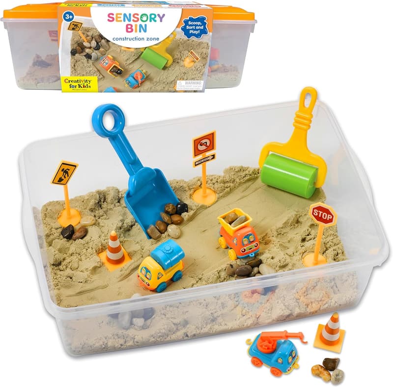 Construction Zone Sensory Bin Playset for Kids Ages 3-5+