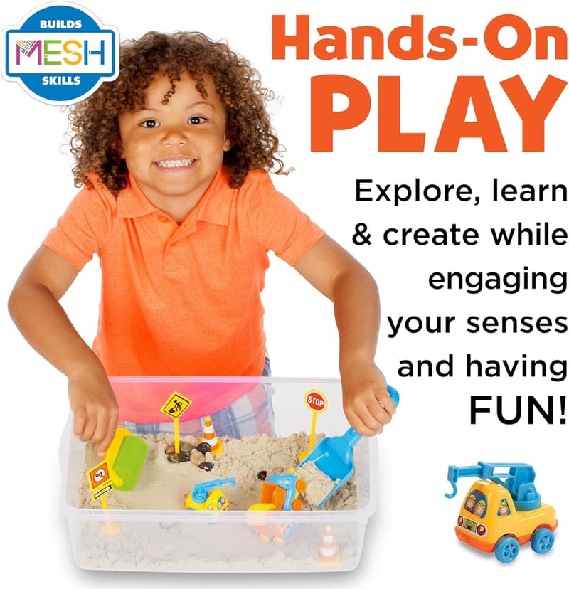 Construction Zone Sensory Bin Playset for Kids Ages 3-5+