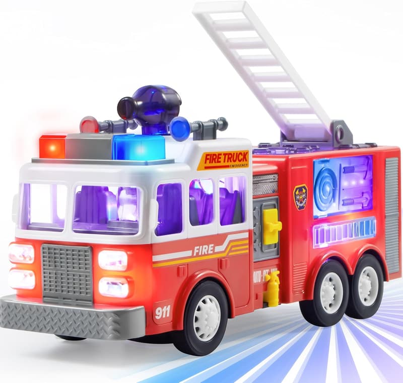 Kids Birthday LED Fire Truck Toy with Projections & Sirens