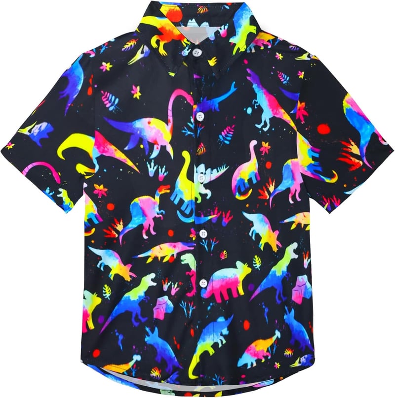 Boys' Tropical Short Sleeve Hawaiian Shirt for Summer Beach