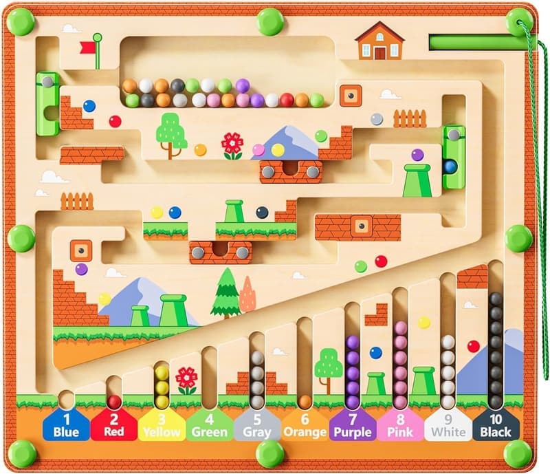 Magnetic Color & Number Maze - Montessori Wooden Toy for Toddlers