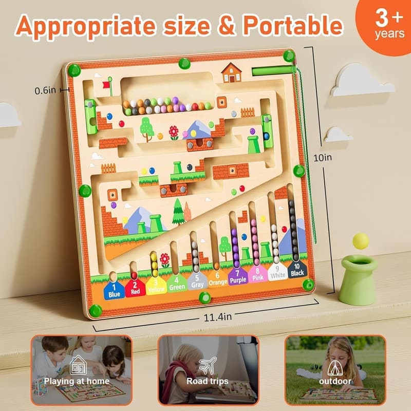 Magnetic Color & Number Maze - Montessori Wooden Toy for Toddlers