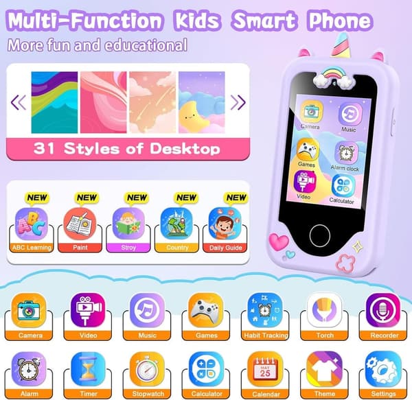 Kids Educational Learning Phone Toy for Ages 3-8 - Purple