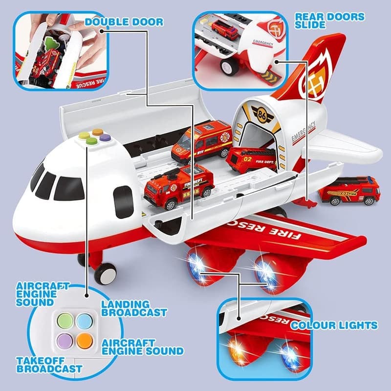 Airplane Toy Set with Fire Trucks and Play Mat for Kids 3+
