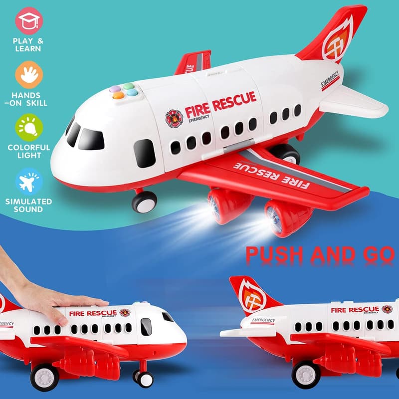 Airplane Toy Set with Fire Trucks and Play Mat for Kids 3+