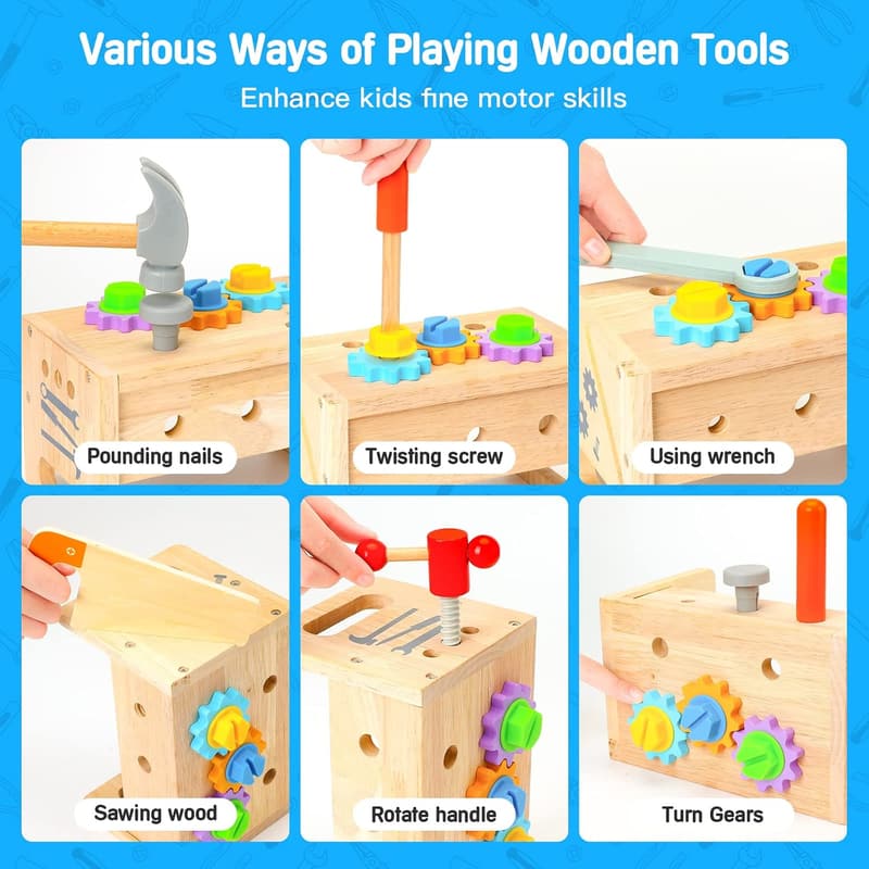 29-Piece Wooden Tool Set for Kids, STEM Montessori Educational Toys