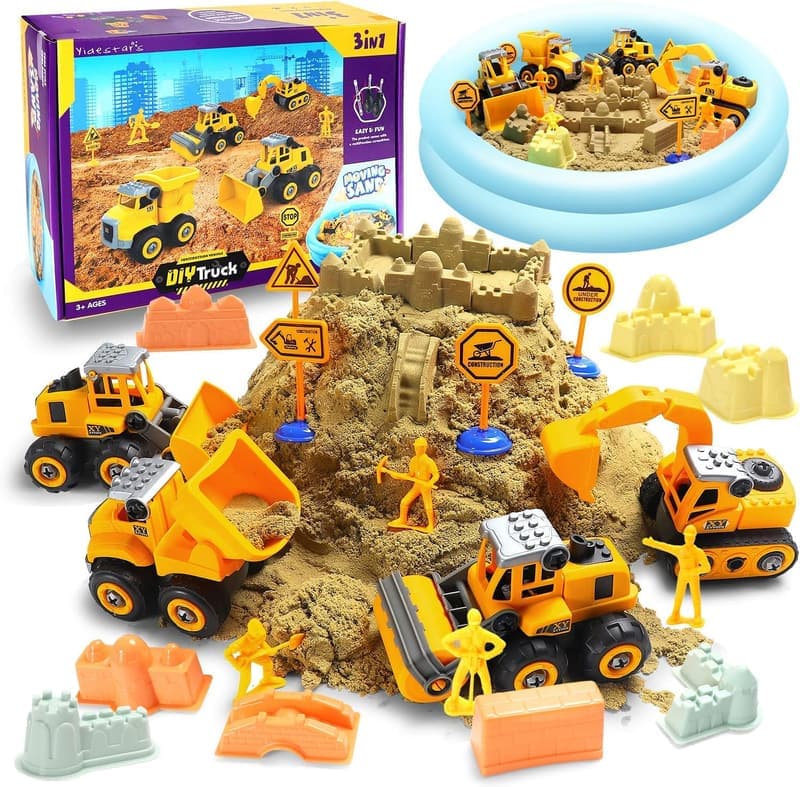 Construction Sand Playset with Trucks, Figures & Molds for Kids