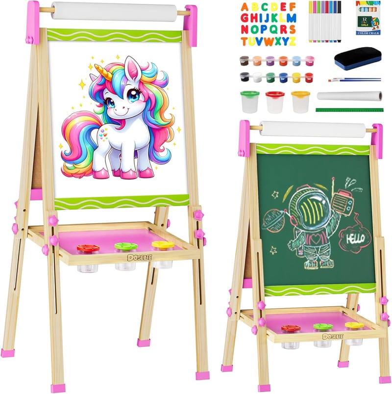 Adjustable Wooden Art Easel with Supplies for Kids Ages 2-7