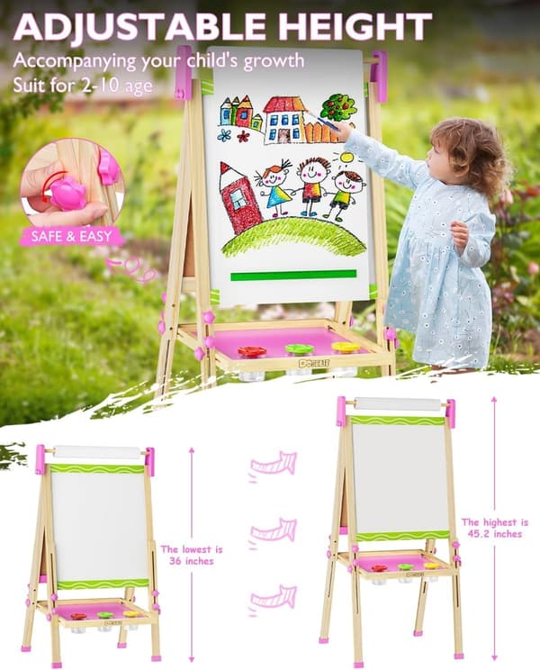 Adjustable Wooden Art Easel with Supplies for Kids Ages 2-7