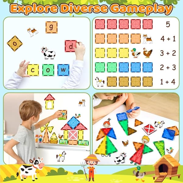 Magnetic Farm Animal Tiles for Toddlers 3+ Years