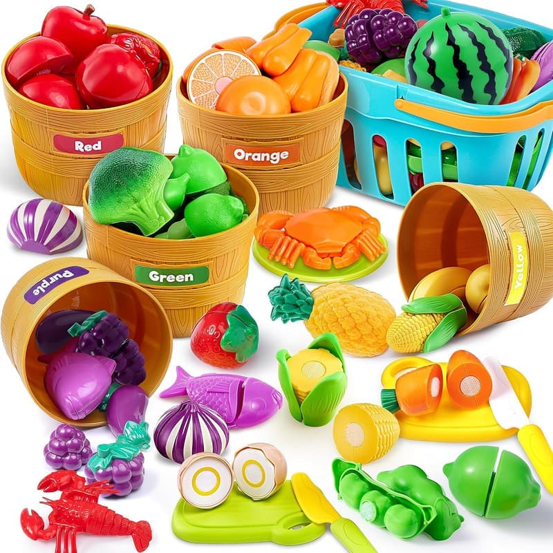 Pretend Play Kitchen Cutting Food Set for Toddlers