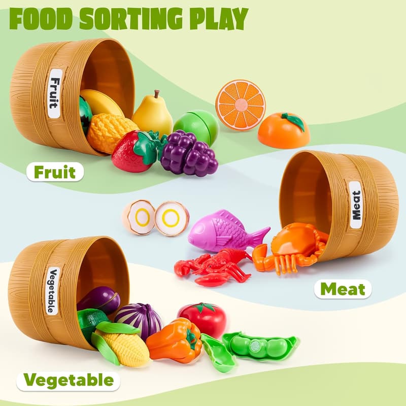 Pretend Play Kitchen Cutting Food Set for Toddlers