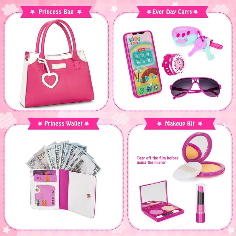 Princess Play Purse with Accessories for Toddlers Ages 3-8