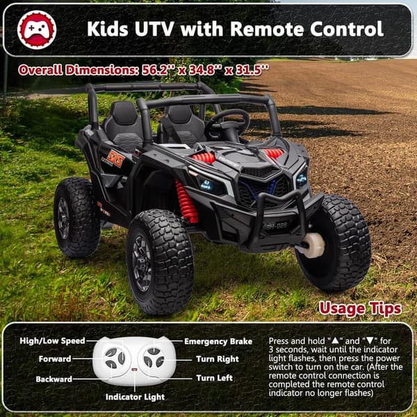 Electric Off-Road UTV for Kids 3-8 Years - 24V, 4X4, Black