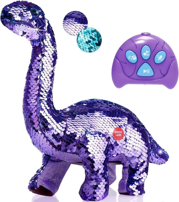 Purple Reversible Sequin Dinosaur Toy for Girls, Ages 2-7