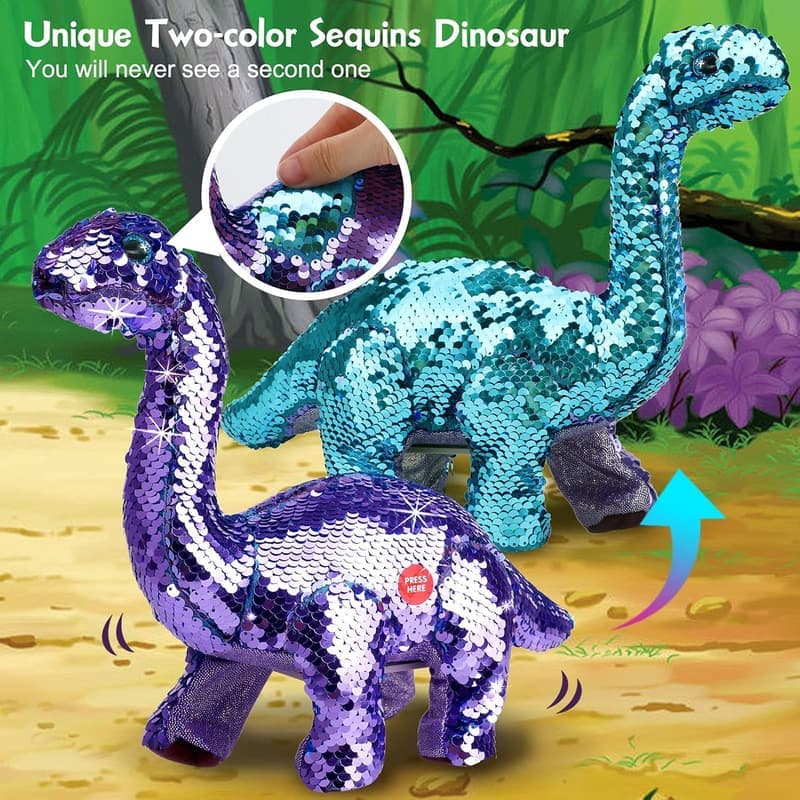 Purple Reversible Sequin Dinosaur Toy for Girls, Ages 2-7