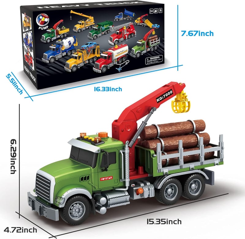 Large Timber Truck Toy Set for Boys Age 3-7 - Birthday Gift