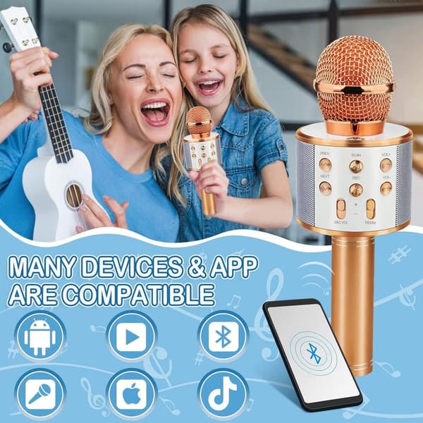 Handheld Bluetooth Karaoke Microphone for Girls - Rose Gold